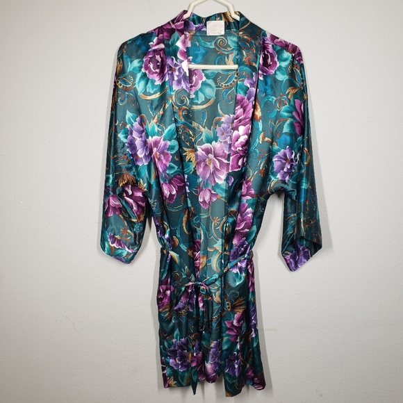 Adonna Satin Floral Robe - Picture 1 of 9